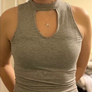 Grey cut out v neck tank top